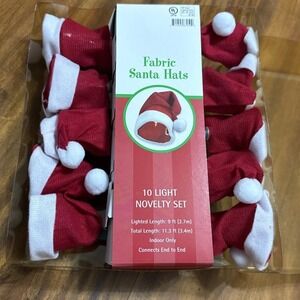 Vintage 10 RED FABRIC SANTA HAT STRING LIGHTS  NEW